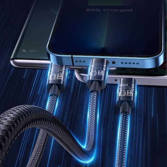 Joyroom S-1T3015A5 Geflochten USB zu Blitzschlag / Typ-C,TC-TC / Micro-USB Kabel 3.5A Schwarz 1.2m