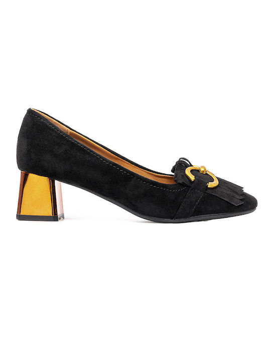 Black beaver leather pump with bronze heel and decorative POLITIS