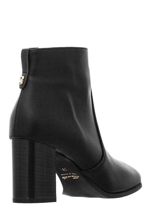 Leather Women's Ankle Boots with High Heel Black