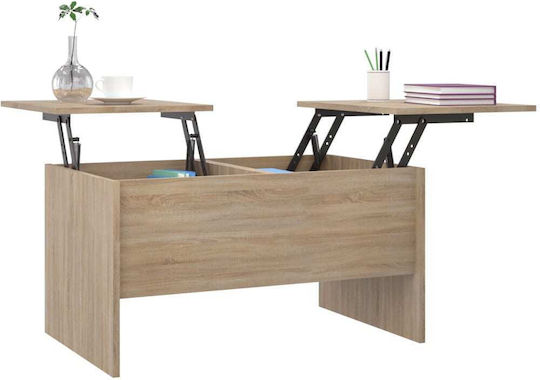 Rechteckiges Zentral Kaffeetisch Holz mit Hebemechanismus Beige M80xB50xH42,5cm