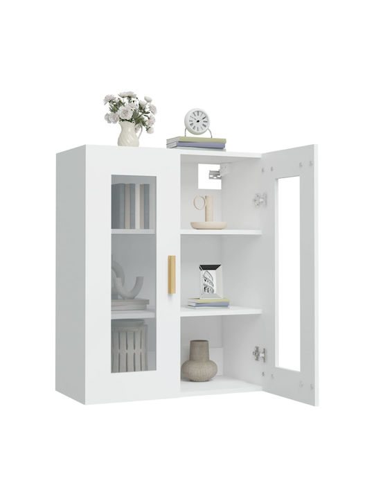Wall Living Room Display Cabinet made of Particleboard with Glass White 69.5x34x90cm
