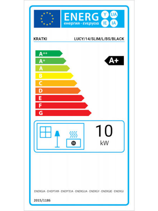 Kratki Lucy 14 Slim L BS Black Ενεργειακό Τζάκι Ξύλου 10kW Αριστερή Γωνία με Ανοιγόμενη Πόρτα