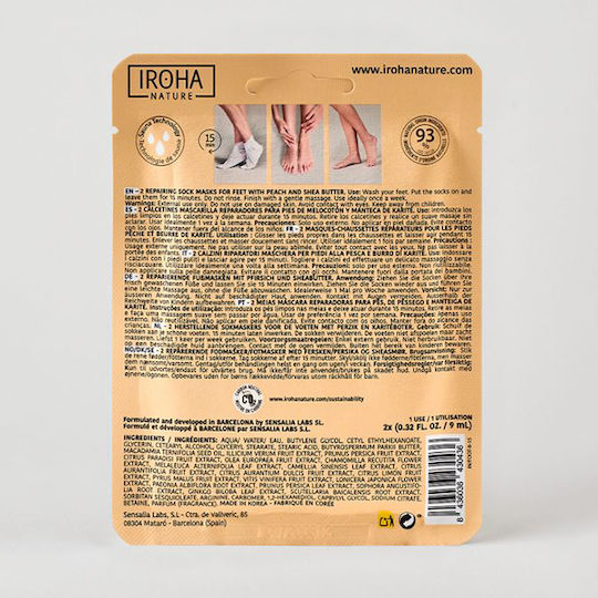 Iroha Nature Peach Μάσκα Αναζωογόνησης για Πόδια 18ml 1τμχ