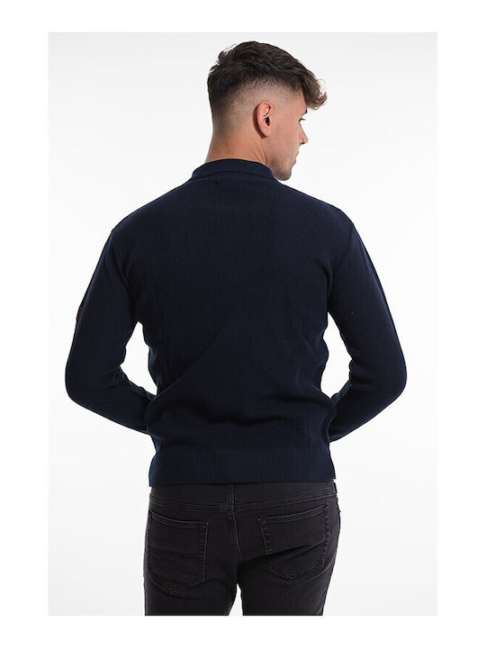 Bellissimo Men's Long Sleeve Sweater Polo Navy Blue