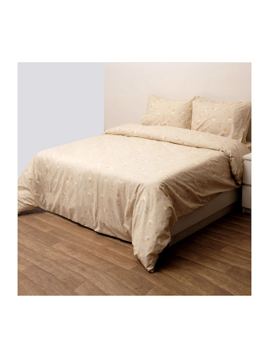 Viopros Duvet Cover Set Cotton Single with Pillowcase 160x240 Milan Beige