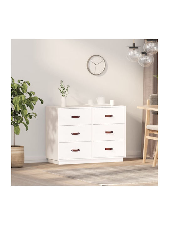 Chest of Drawers of Solid Wood with 6 Drawers Λευκή 100x40x75cm