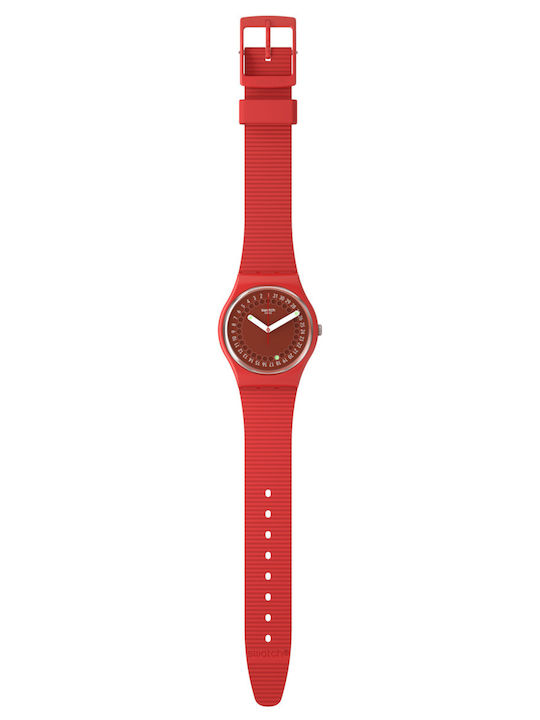 Swatch Wela Γυναικείο Ρολόι 34mm Μπαταρίας με Κόκκινο Καουτσούκ Λουράκι