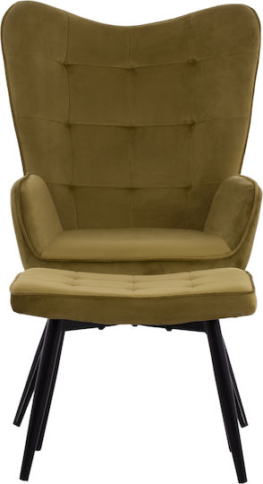 Crawley Hochlehner-Sessel mit Fußhocker Samt Olive 70x57x103cm