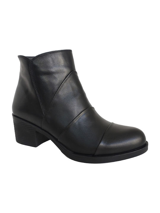 Antrin Leather Women's Ankle Boots with Medium Heel Black