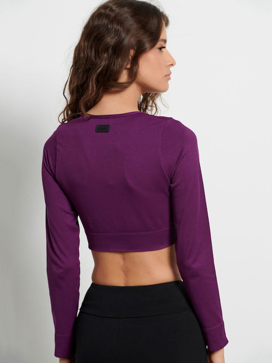 BodyTalk Damen Sportliches Crop Top Langarm Nebula