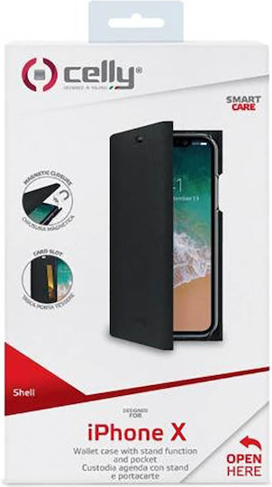 Celly Shell Wallet Synthetic Leather Black (iPhone X / Xs) SHELL900BK