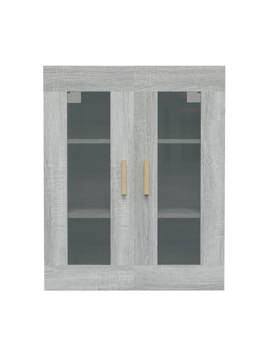 Wall Living Room Display Cabinet made of Particleboard with Glass Gray 69.5x34x90cm