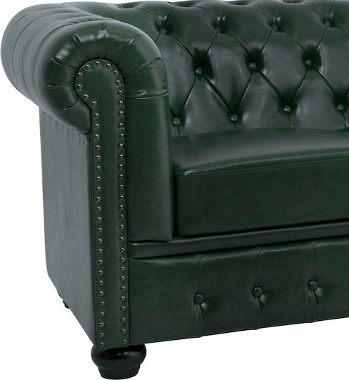Chesterfield Cu trei locuri Canapea Piele ecologică Verde 200x90x73cm.