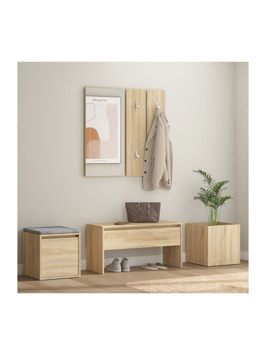 Hallway Furniture with Mirror, Hanger, Shoe Rack and Bench Sonoma Δρυς 80x30.5x40cm