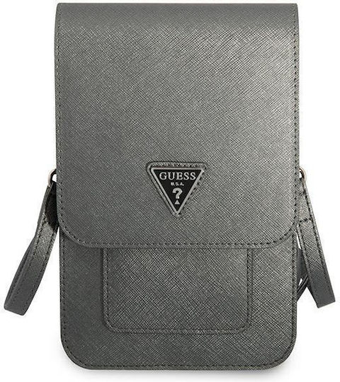 Guess Saffiano Triangle Logo Phone Bag Γκρι
