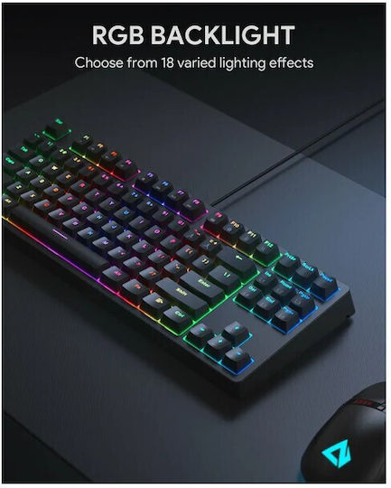 Aukey KMG14 Gaming Mechanical Keyboard Tenkeyless with Custom Blue switches and RGB lighting (English US)