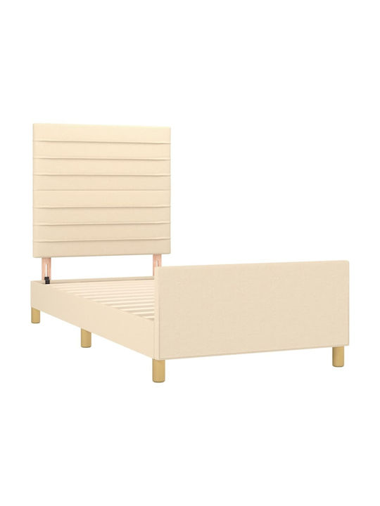 vidaXL Single Upholstered Fabric Bed Crème for Mattress 90x190cm