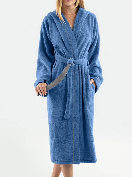 Guy Laroche Casual Bathrobe with Hood Blue 400gr/m²