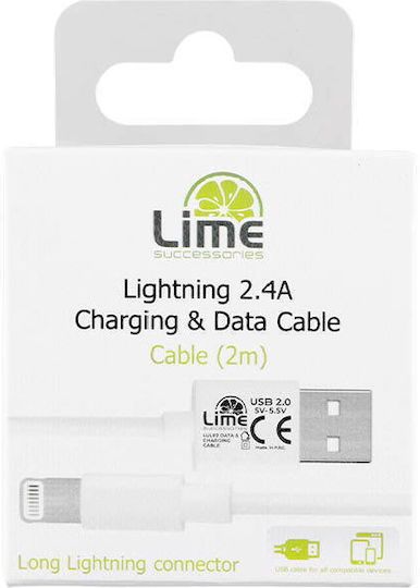 Lime USB to Lightning Cable Λευκό 2m