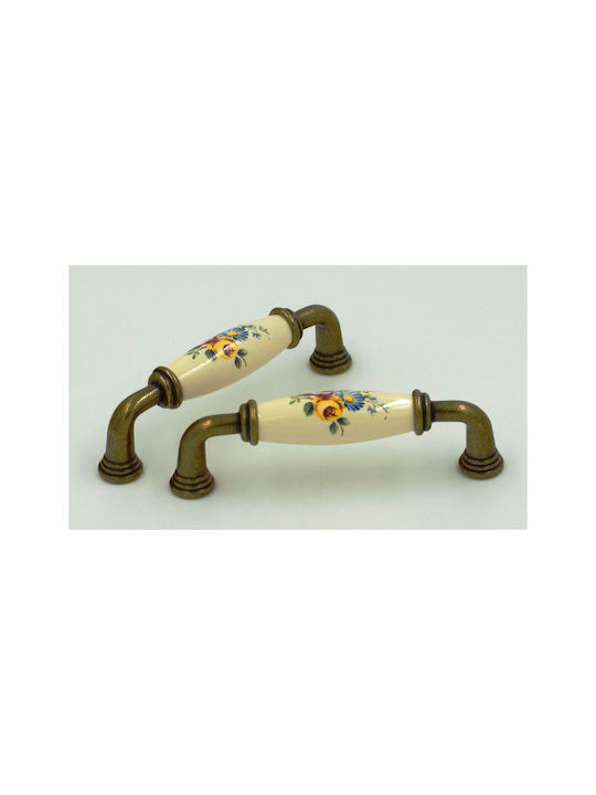 TMC Antik Handgriff Möbelgriff aus Metallisch & Porzellan Ivory Flowers Ø96mm (Zentrenabstand 96mm) 20.176.002 1Stück