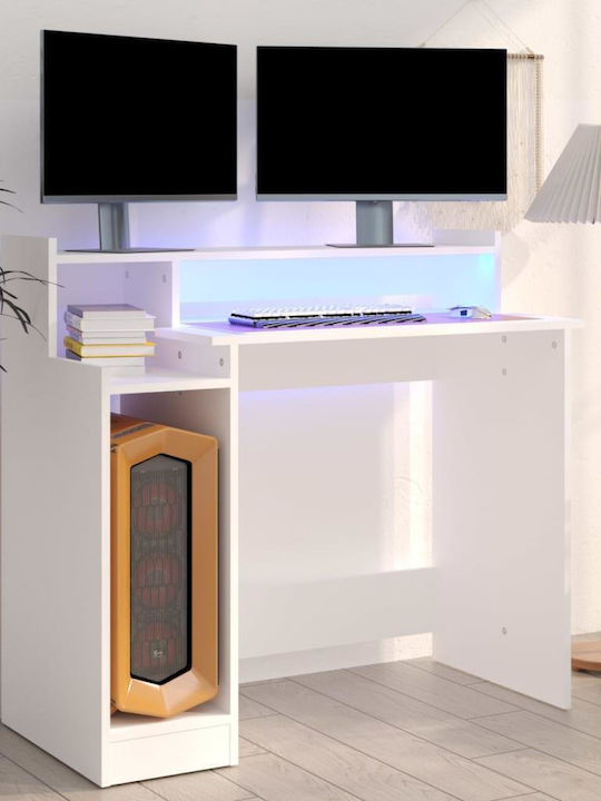 Computer Office Wooden White with LED & USB ports 97x45x90cm