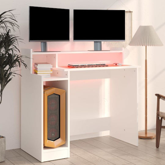 Computer Office Wooden White with LED & USB ports 97x45x90cm