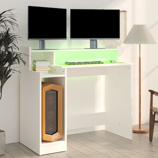 Computer Office Wooden White with LED & USB ports 97x45x90cm