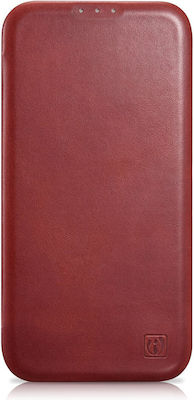 iCarer CE Oil Wax Premium Leather Folio Leather Book Red (iPhone 14 Plus)