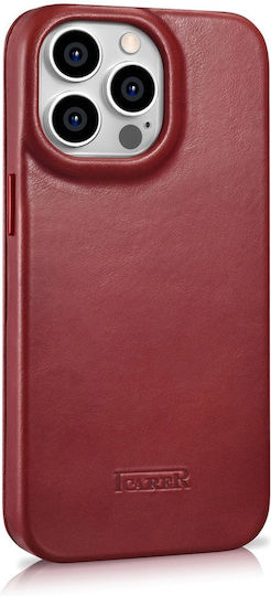 iCarer CE Oil Wax Premium Leather Folio Book Leather Red (iPhone 14 Pro)