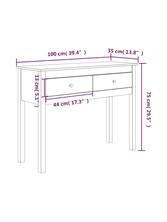 Solid Wood Console Table Πεύκου L100xW35xH75cm