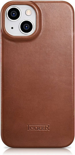 iCarer CE Oil Wax Premium Leather Folio Book Leather Brown (iPhone 14 Plus)