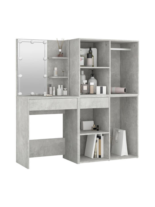 Masută De Toaletă De Podea Din Lemn Gri Beton Cu Oglindă 60x40x140cm
