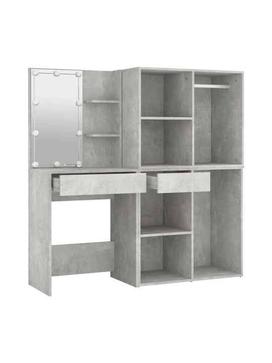 Masută De Toaletă De Podea Din Lemn Gri Beton Cu Oglindă 60x40x140cm