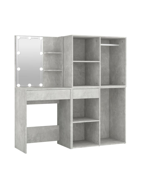 Masută De Toaletă De Podea Din Lemn Gri Beton Cu Oglindă 60x40x140cm