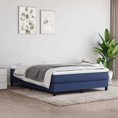 Boxspring Bed Base Double made of Wood Blue 140x200cm.