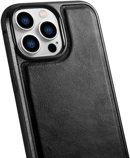 iCarer Leather Oil Wax Back Cover Δερμάτινο Μαύρο (iPhone 14 Pro Max)