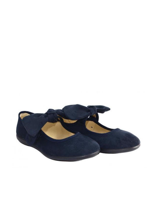 Vulladi Kids Suede Ballerinas with Hoop & Loop Closure Navy Blue