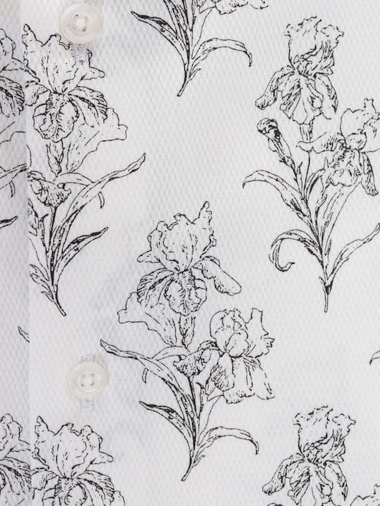 Long-sleeved Cotton Shirt Floral Gray