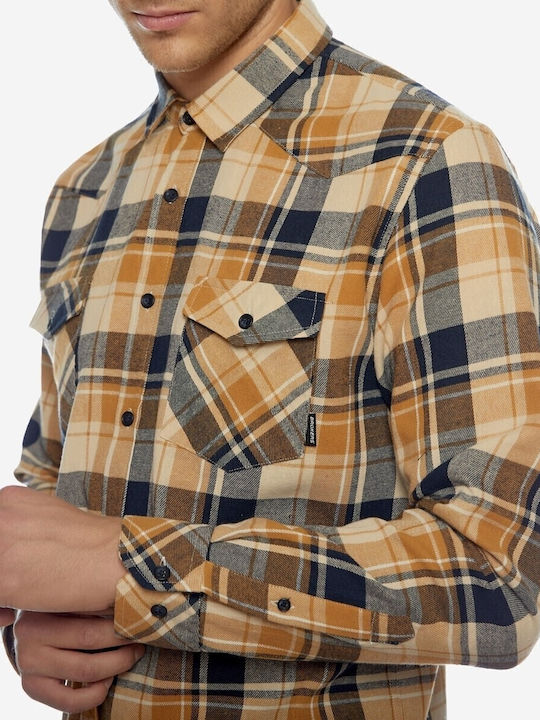 Long-sleeved Cotton Shirt Checked Ochre