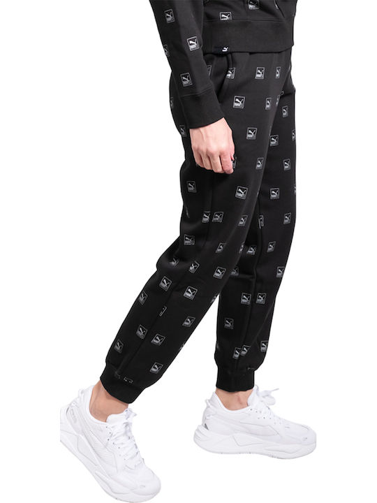 Brand Love All Over Print High Waist Sweatpants Jogger Black