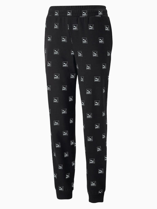 Brand Love All Over Print High Waist Sweatpants Jogger Black