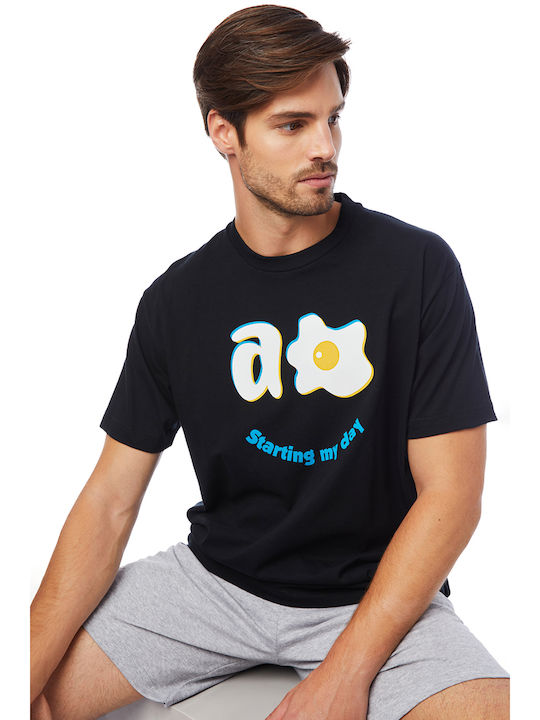 Minerva Starting My Day Men's Summer Pajamas Set Black