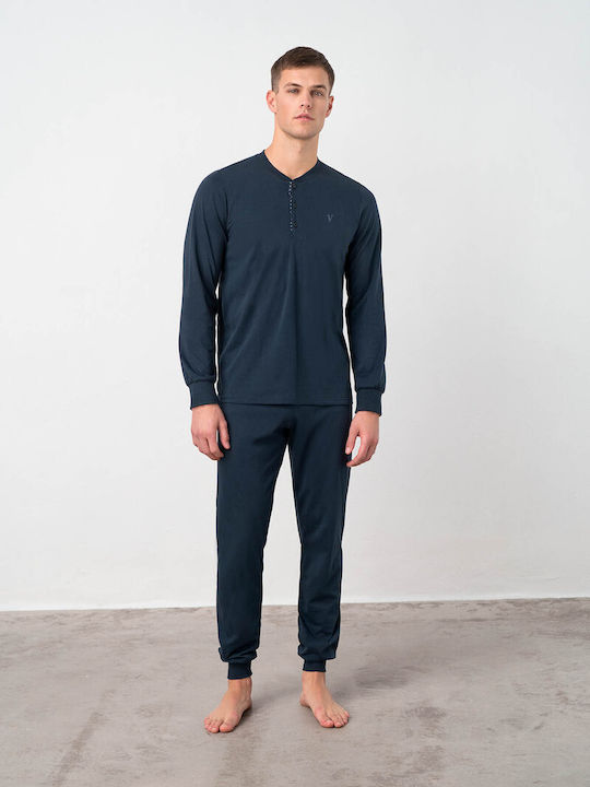 Vamp Men's Winter Cotton Pajamas Set Navy Blue