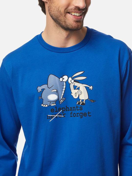 Minerva Elephants Forget Men's Winter Pajamas Set Blue