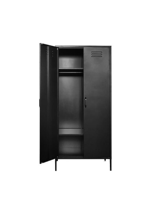 Double Door Wardrobe Metallic with 2 Shelves Black 76x50x170cm