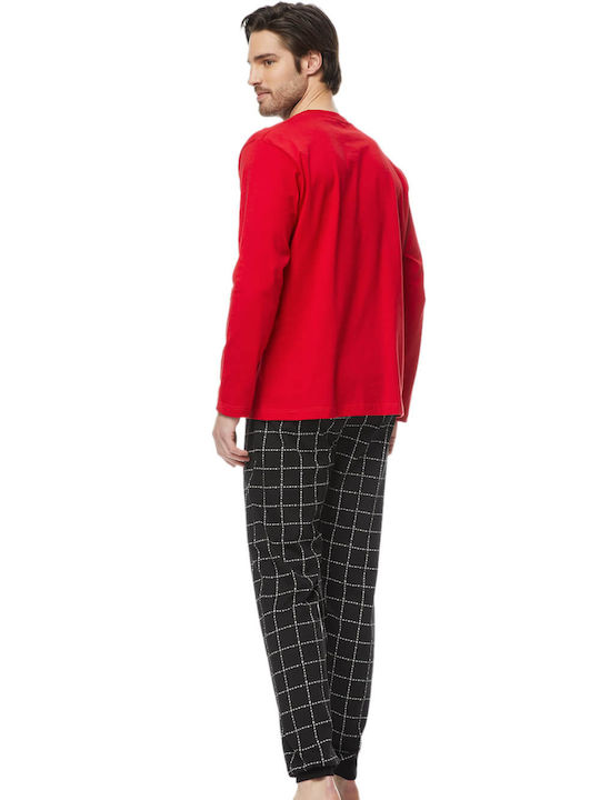 Minerva Men's Winter Cotton Checked Pajamas Set Red