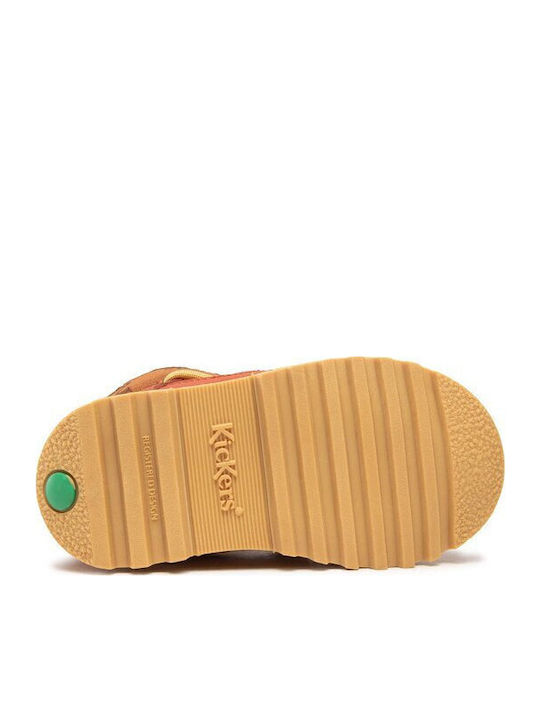 Leather Kids Snow Boots with Laces Tabac Brown
