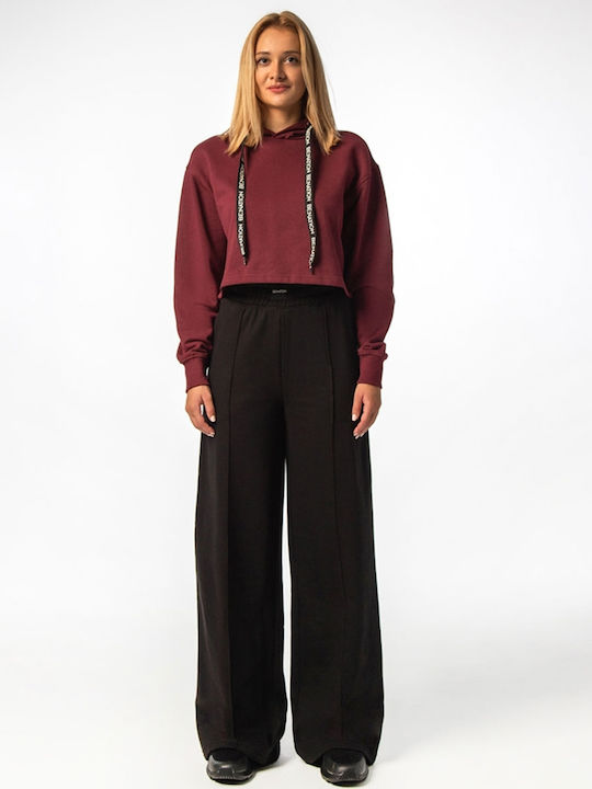 Cropped Women's Sweatshirt Hooded Burgundy