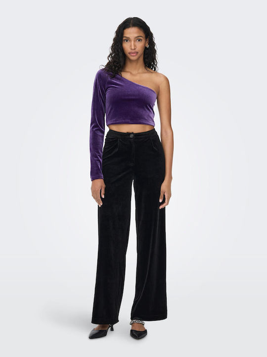 Women's Crop Top Off-Shoulder Velvet with One Shoulder Purple