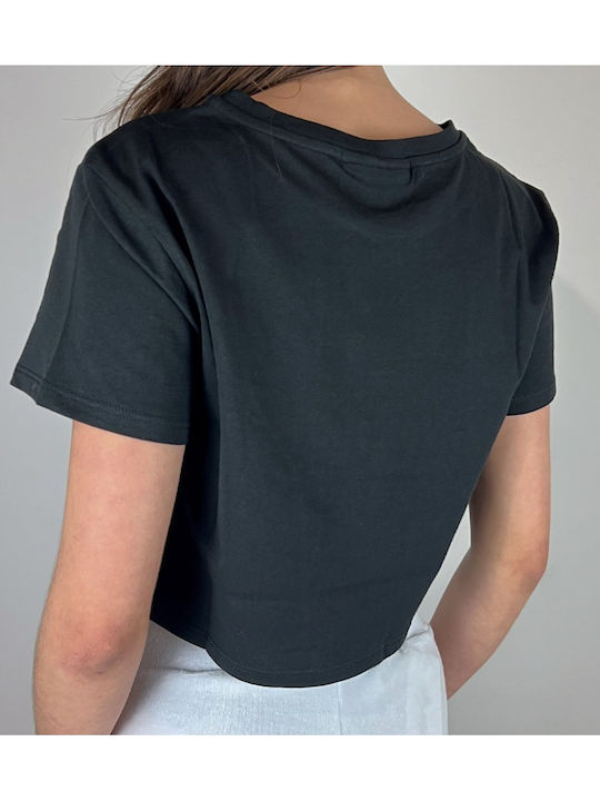 Bluze Damă Crop Top Bumbac Mâneci Scurte Negru
